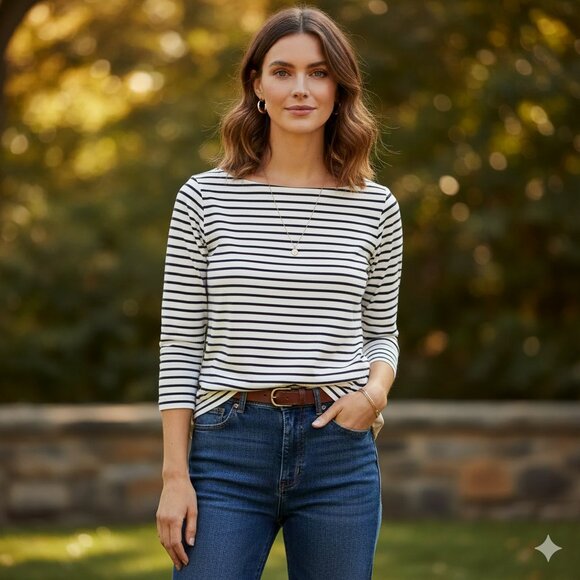 Aritzia Babaton Stripe T-shirt Top 3/4 Length sleeve Stretch Cotton Size XS - Picture 1 of 16